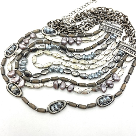 Multi-Strand Gunmetal Chain Boho Style Necklace - Picture 3 of 6